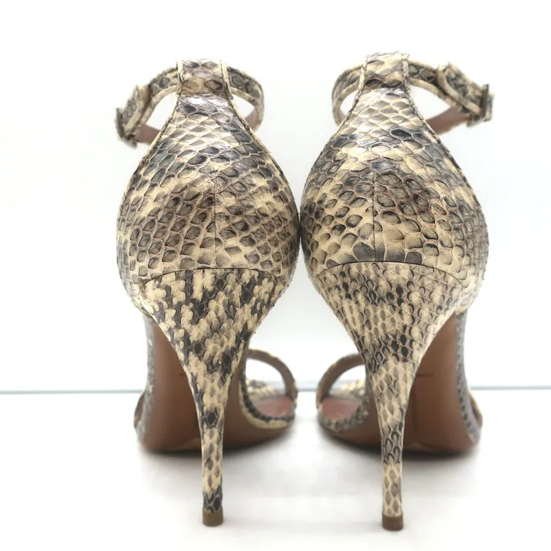 Sandales Tabitha Simmons à motifs serpent en ivoire taille 39 avec bride cheville et talons