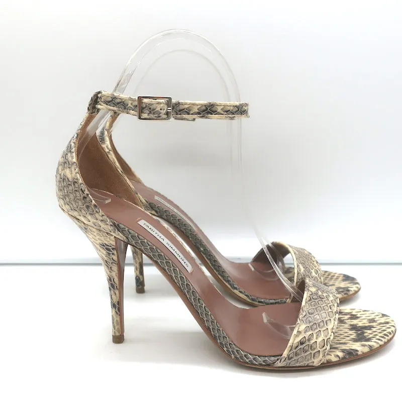 Sandales Tabitha Simmons à motifs serpent en ivoire taille 39 avec bride cheville et talons