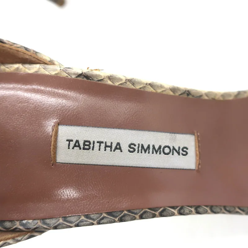 Sandales Tabitha Simmons à motifs serpent en ivoire taille 39 avec bride cheville et talons