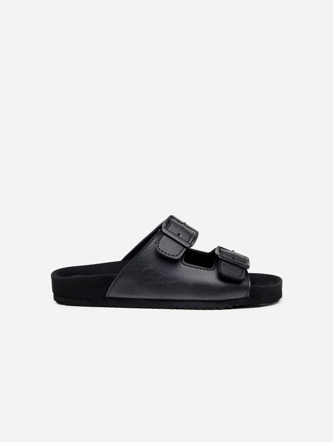 Sandales unisexes Truda à deux brides en simili cuir vegan | Noir