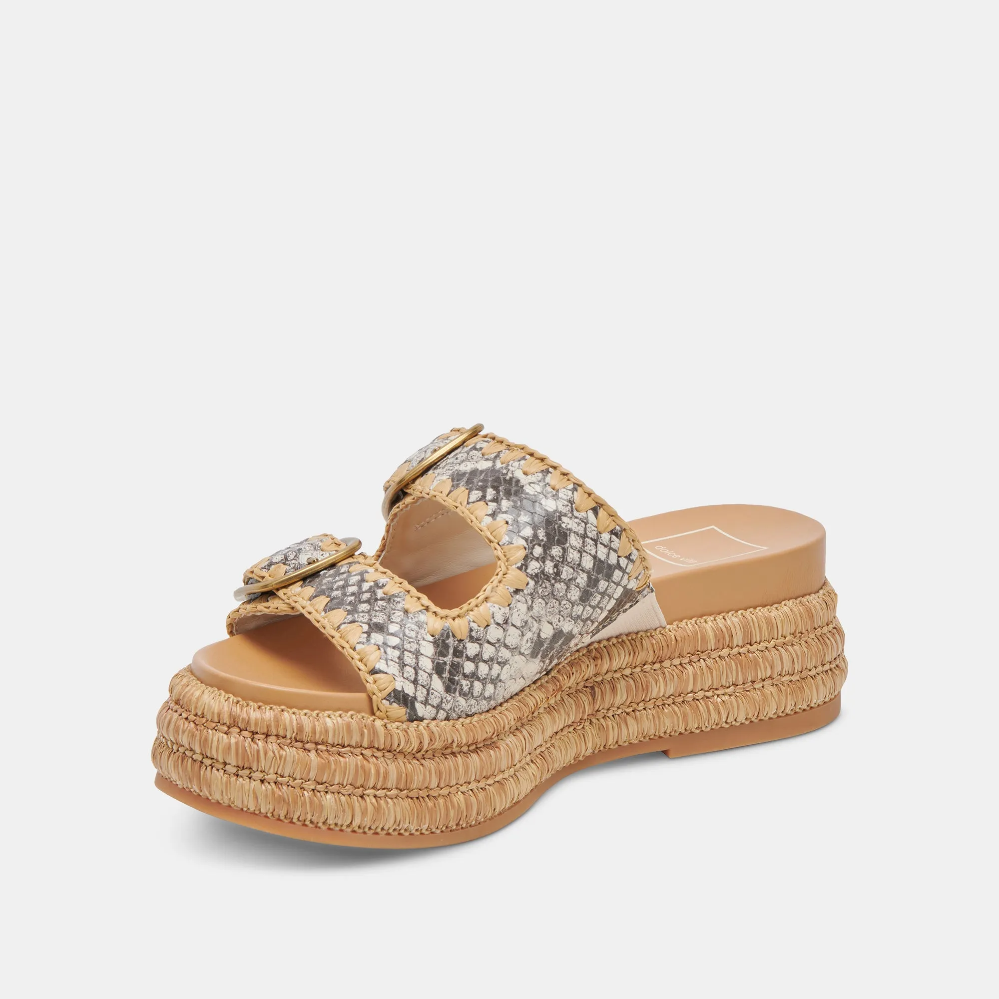 SANDALES WANIKA NOIR BLANC CUIR GAUFRÉ