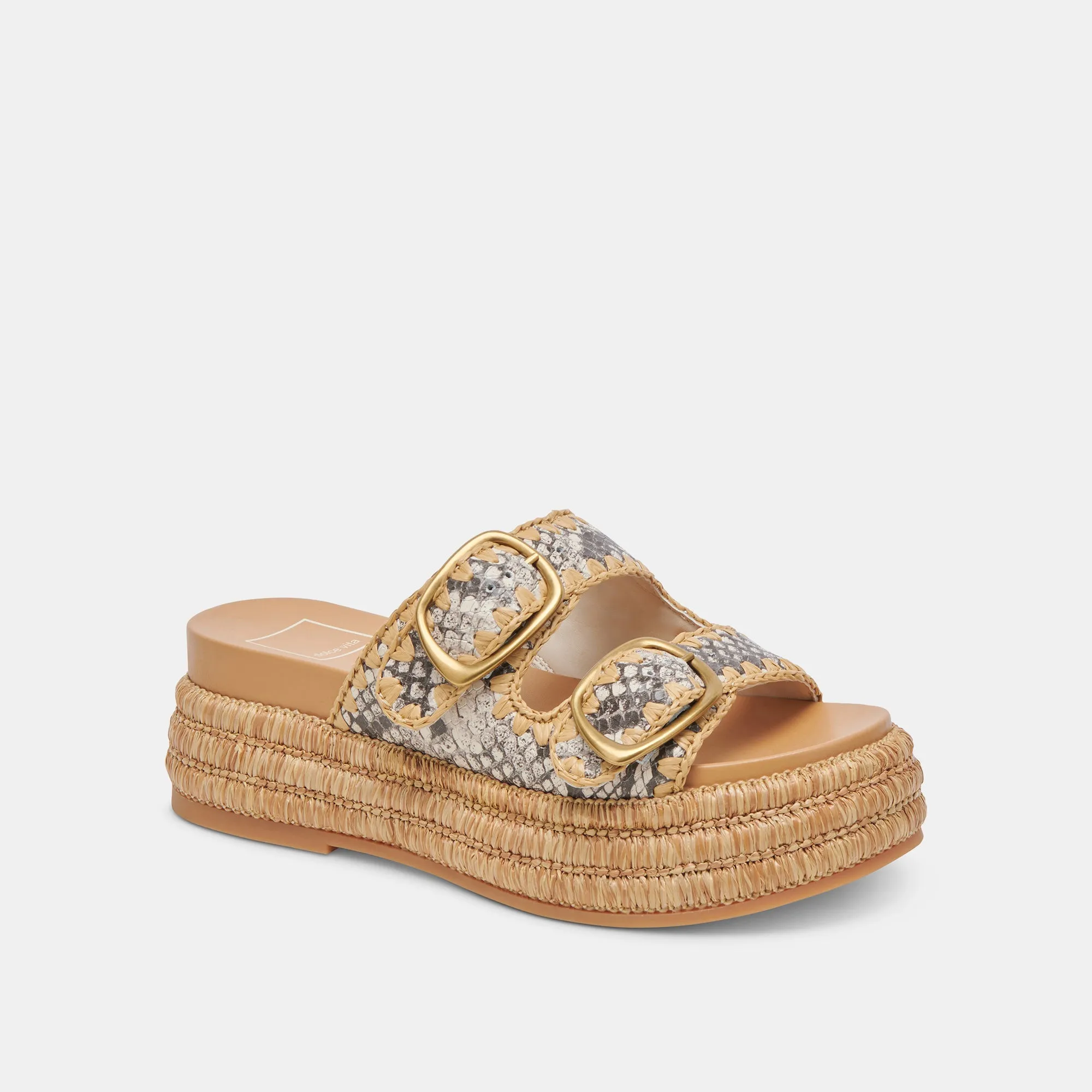 SANDALES WANIKA NOIR BLANC CUIR GAUFRÉ