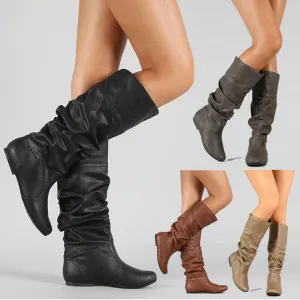 Bottes Moto en Cuir Souple pour Femme Printemps Automne Plates Longues Pu Chaussures à Talon Wedge Design Fête Taille 35-43 Fashion Nova