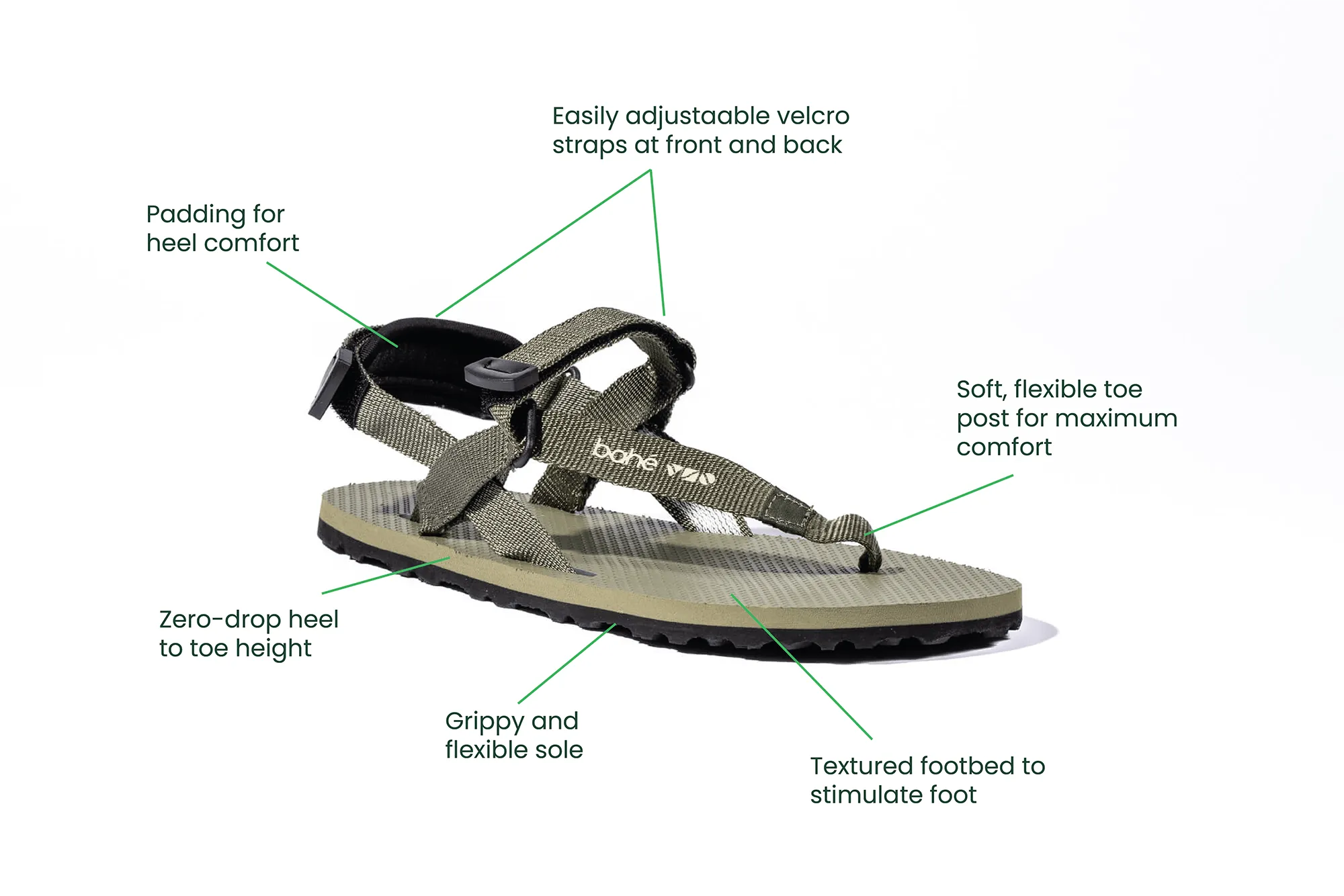 Sandales pieds nus ancrantes Respire pour femme | Olive