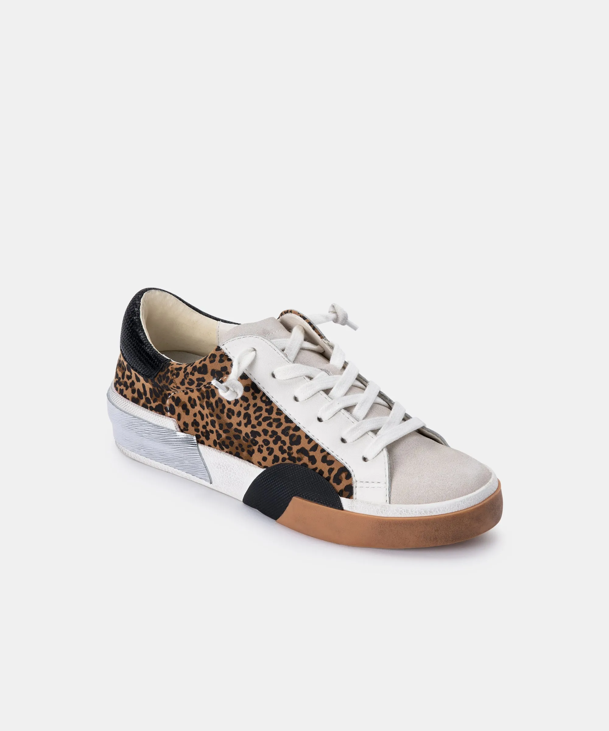 ZINA SNEAKERS TAN NOIR LÉOPARD POUDRÉ SUÈDE